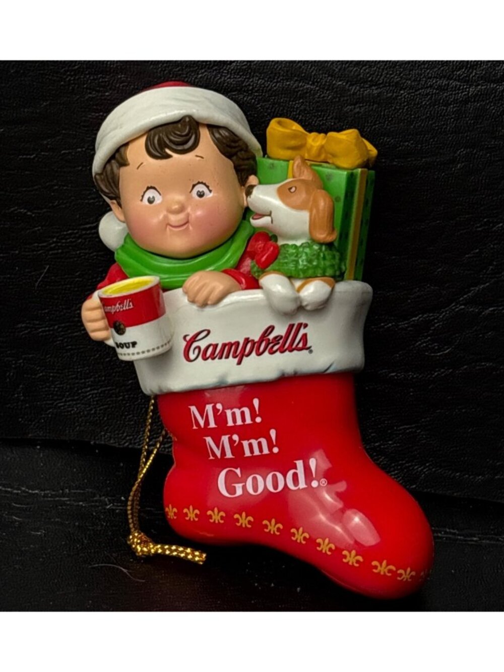 Campbells Soup Christmas Ornament Santa Stocking Decoration 4.5" Child Dog Festi